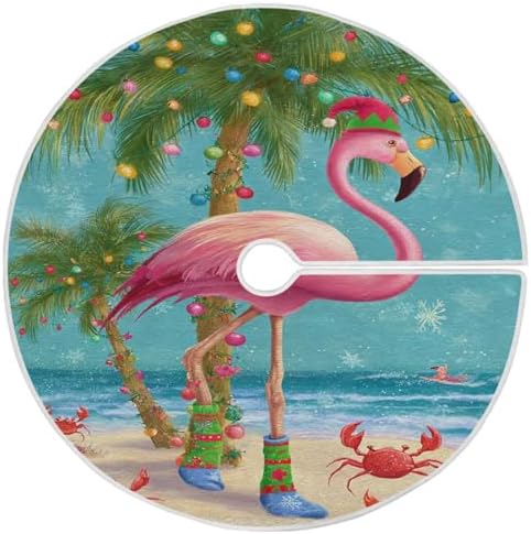 Pfrewn Christmas Tropical Flamingo Palm Tree Crab Christmas Tree Skirt 48" Farmhouse Winter Mini Xmas Tree Skirts Mat for Welcome Holiday Party Supplies Rustic Ornaments Indoor Home Decor