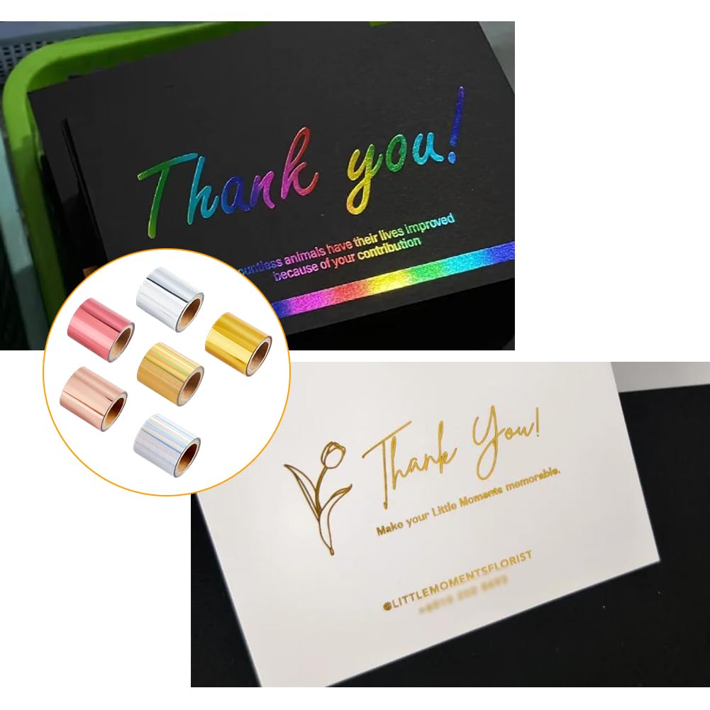 SUPERFINDINGS 6 Rolls 6 Colors Total 60m PET Hot Foil Transfer Roll Hot Foil Stamping Paper 4cm Width Heat Transfer Foil Elegance Craft Paper, 10m/Roll