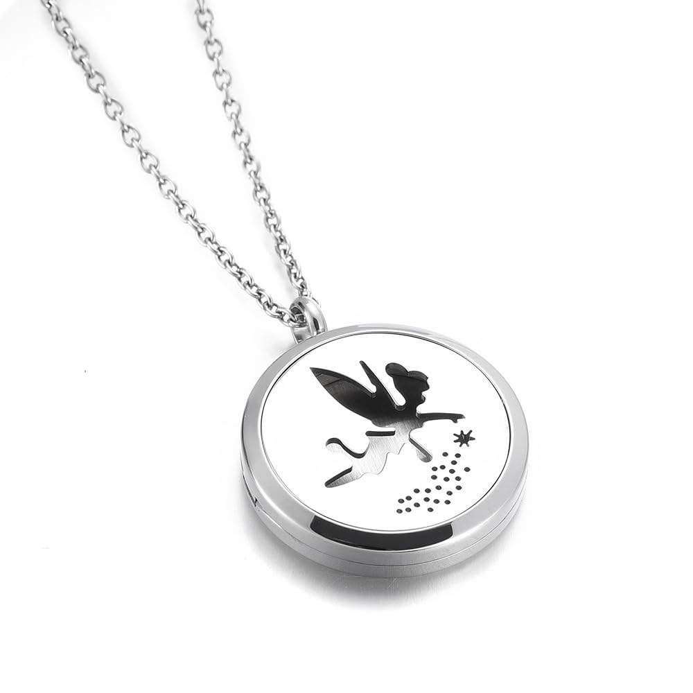 mingkejw Essential Oil Diffuser Necklace Aromatherapy Pendant Locket Jewelry Stainless Steel Perfume Necklace| 22’’ Adjustable Chain| 12 Refill Pads| Gift Box