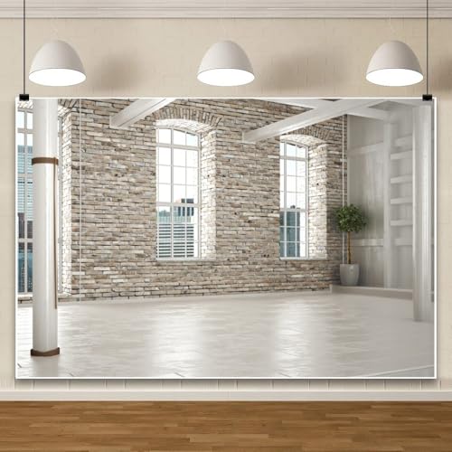 Yeele 10x5ft Modern Villa Backdrop for Photography Business Office Green Plant Brick Wall Empty Living Room Background for Online Meeting Video Conference Photo Studio Shoot Props Vinyl Wallpaper - size: 10x5ft