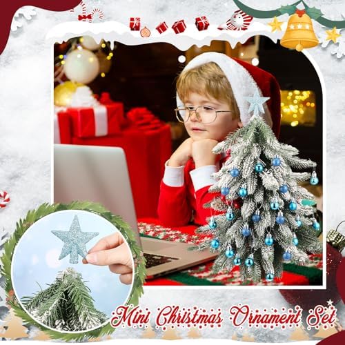 RoundFunny 25 Pcs Mini Christmas Balls Ornaments Set 0.79 Inch Christmas Day Ball Topper Star Tree Hanging Ornaments for Party Decoration(Lake Blue)