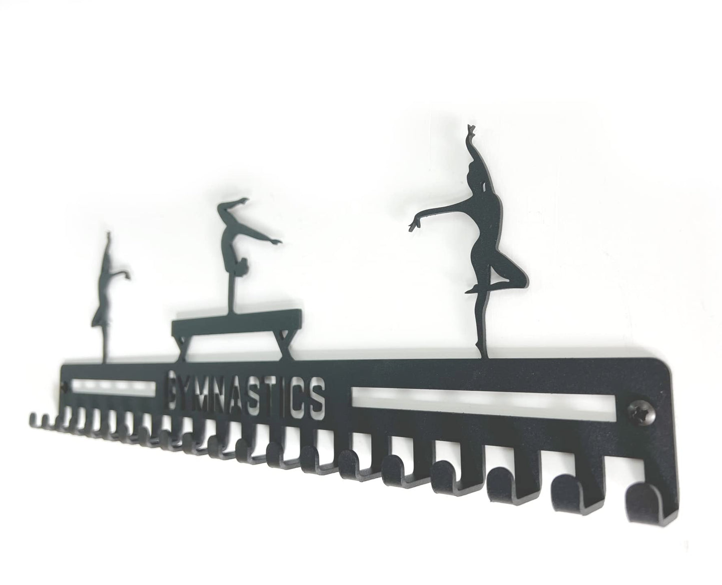 Gymnastics Medal Hanger Display, Ribbon Holder Rack, Metal Wall Mount Medal Holder Floating Shelves, 20 Easy Hang Hooks, Ribbon Display Wall Decor, Great Gift for Gymnasts, Cheerleaders (Black)