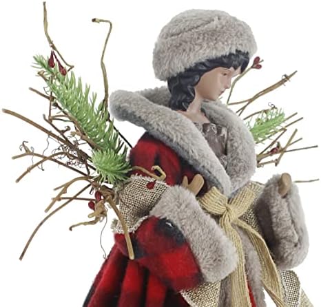 Windy Hill 14" Cherished Red Check Burlap Black Angel Tree Topper 514220A
