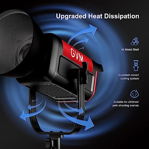 GVM 200W LED Video Light, 2700K-6800K Continuous Output Lighting LED COB Light with DMX/Bluetooth App Control, YouTube Studio Light for Film Recording Photography, CRI 97+ - size: 200W