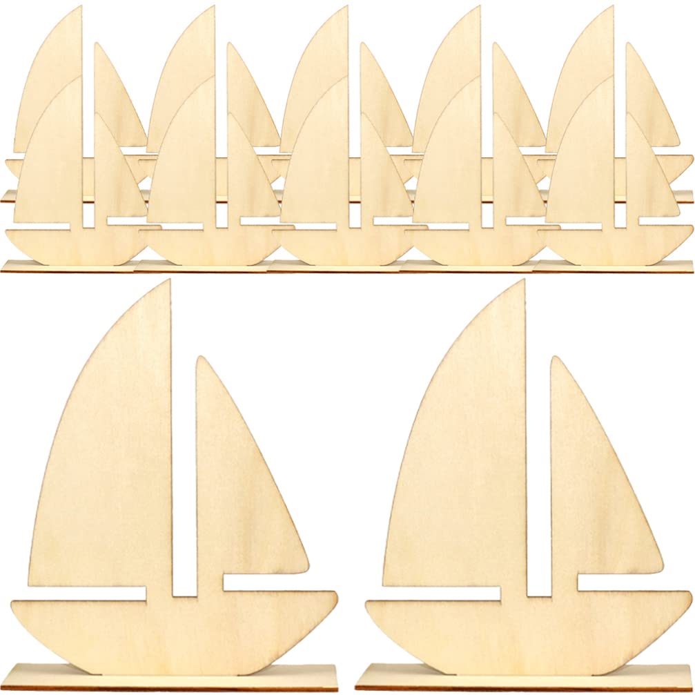 10pcs Sailboat Wood Slices Unfinished Wood Cutouts Rustic Blank Wood Sailing Slice Pieces Ornaments Hanging Embellishments for Beach Ocean Theme Party DIY Art Crafts Projects