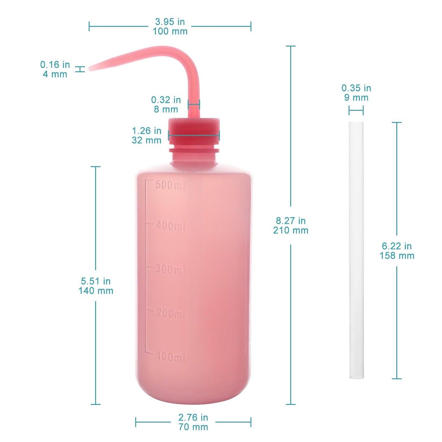 stonylab Chemical Wash Bottle, 2-Pack Watering Tool LDPE Squeeze Safety Plastic Rinse Bottle with Scale Labels and Narrow Mouth Squirt, for Laboratory Use, Pink, 500 ml