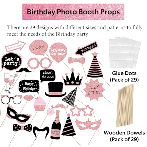 Birthday Photo Booth Props, Black Rose Inflatable Photo Booth Frame, 29PCS Photo Booth Props for Party Selfie Party Decorations and Gifts - size: Black Rose Birthday Inflatable Frame