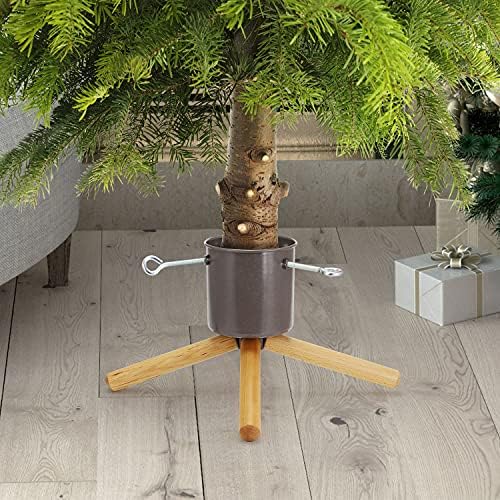 Taylor & Brown Wooden Log Style Christmas Tree Stand Holder Xmas Tree Tidy Décor Four Legged Max Tree Size 2.2m - 1L Water Tank (Grey)