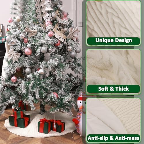 Christmas Tree Skirts 36inch White Faux Fur Xmas Tree Skirt for Christmas Decoration New Year Party Holiday Decorations