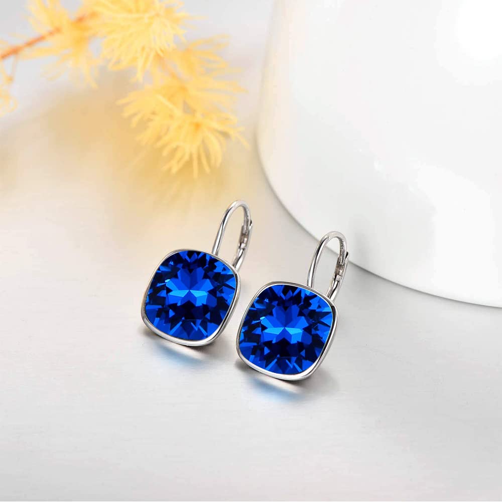 AOBOCO Sterling Silver Navy Blue Crystal Earrings, 0.90 in x 0.55 in, 3.2 g