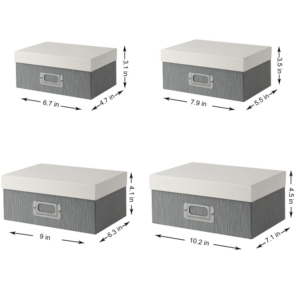 Briful Photo Boxes with Lids - 4 in 1 Set Waterproof Storage Boxes with Handles for Clothes, Shoes, Office, Cosmetic, Books