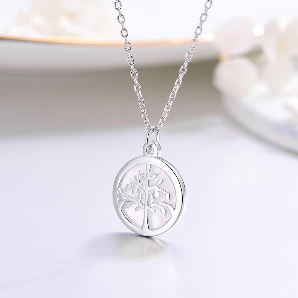 PROSTEEL 925 Sterling Silver Tree of Life Shell Necklace Women Jewelry for Her Dainty Round Tree Pendant