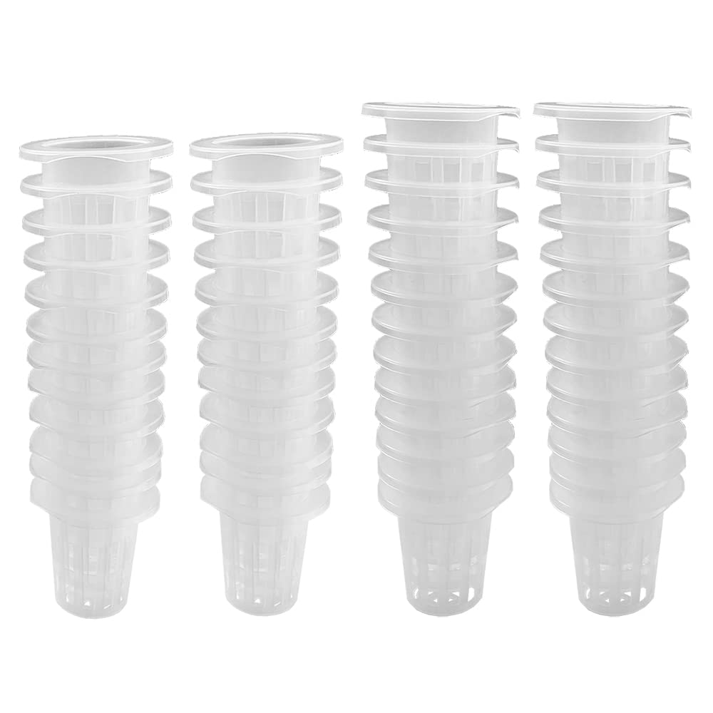 QINIZX 50 Pack 1.77" Garden Net Pots Cups, Slotted Mesh Pot Baskets Seed Growing Media Hydroponics System Supplies for Aquaponics/Orchids/Rockwool Cubes, Heavy Duty Round Wide Rim Design (White)