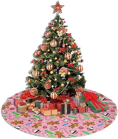 Cute Gingerbread Candy Christmas Tree Skirt 30 Inches Pink Santa Tree Skirts Farmhouse Xmas Tree Mat Ornaments Decorations