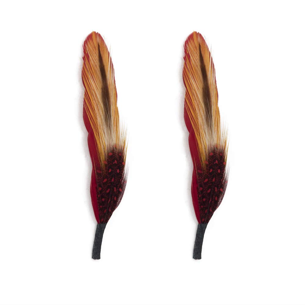 Bird Feathers 3" Premium Quality Exotic Plumes for Hats/Bridal or Any Arts and Crafts RED Yellow Black 1 Pack