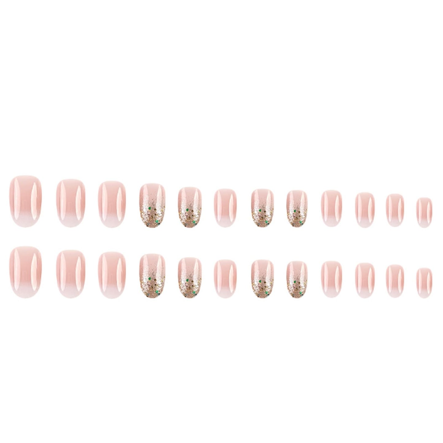 Hkanlre Almond Short Press on Nails Tips Full Cover Gradient Flower False Nails Sequins Pink Fake Nails for Women 24PCS