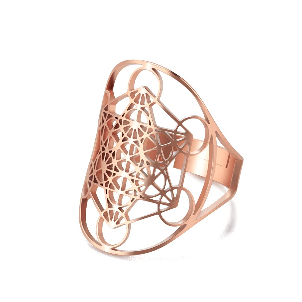 Amaxer Metatron's Cube Ring Archangel Metatron Protection Statement Hollowed Out Womens Stainless Steel Open Band Ring Jewelry