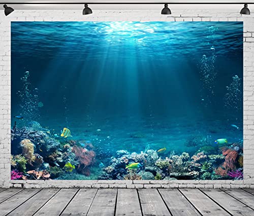 BELECO Underwater World Backdrop 10x6.5ft Fabric Undersea Backdrop for Photography Under The Sea Tropical Fish and Corral Deep Sea Sunlight Seabed Background Undersea Party Decor Photo Studio Props - size: 10x6.5FT