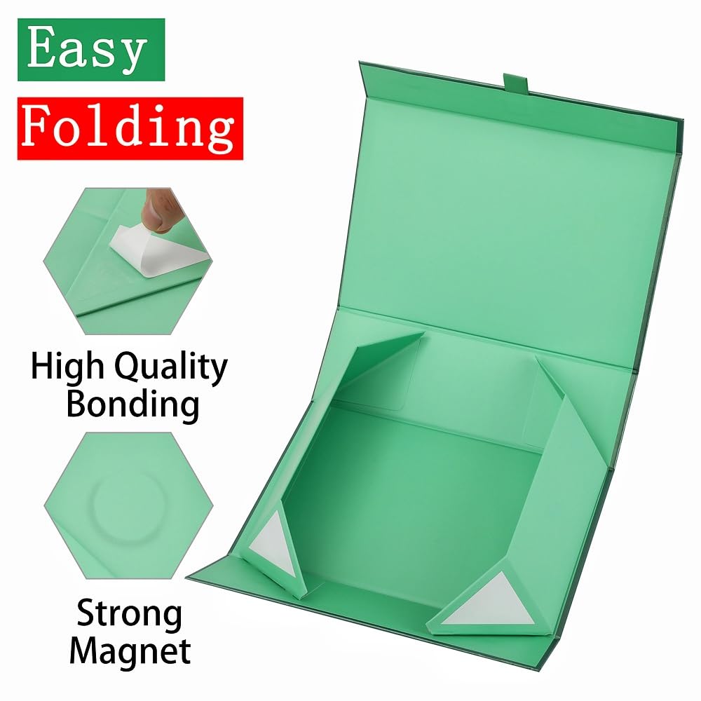 PLINJOY Large Gift Box 13.5x11.8x4.7 Inches, Green Gift Boxes for Presents with Magnetic Closure Lid, Luxury Gift Box Rectangle Collapsible Boxes for Gift Packaging