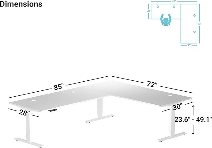 Progressive Desk Stand Up Height Adjustable Standing Desk - L Shaped 85" x 72" Corner Computer Rising Workstation Electric Table - Gray Frame, Gray Oak Top