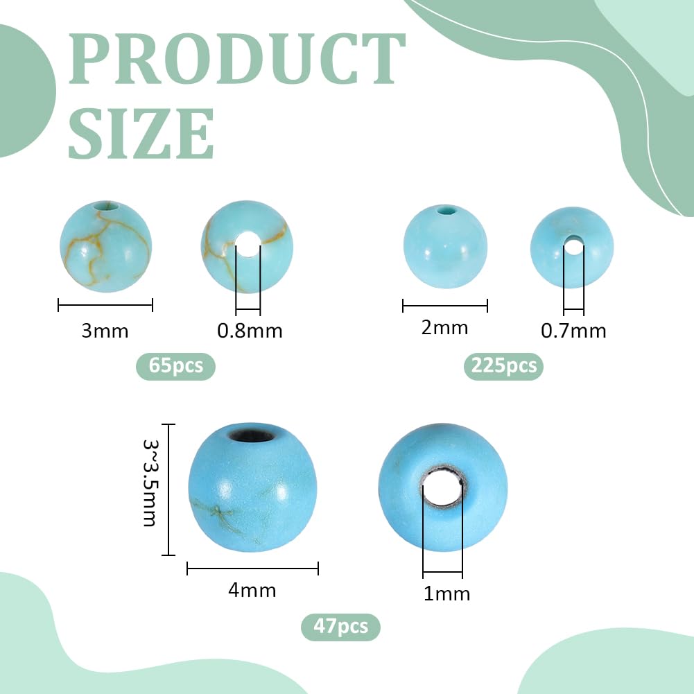 PH PandaHall 337PCS Synthetic Turquoise Beads 2/3/4mm Round Stone Beads Cracked Turquoise Bead Blue Texture Natural Gemstone Bead for Jewelry Making Bracelet Necklace Earrings DIY Craft Finding