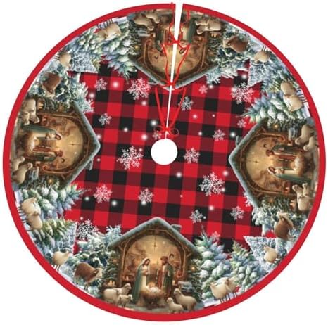 Nativity Christmas Tree Skirt 36 Inch Xmas Tree Mat Party Decor Supplies for Holiday Home Decorations