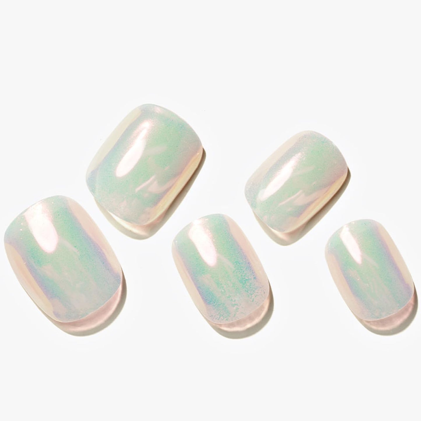 GLAMERMAID Press on Nails Extra Short Squoval, Handmade 2 Packds Pearl & Fluorescent Pink Jelly Gel Glue on Nails