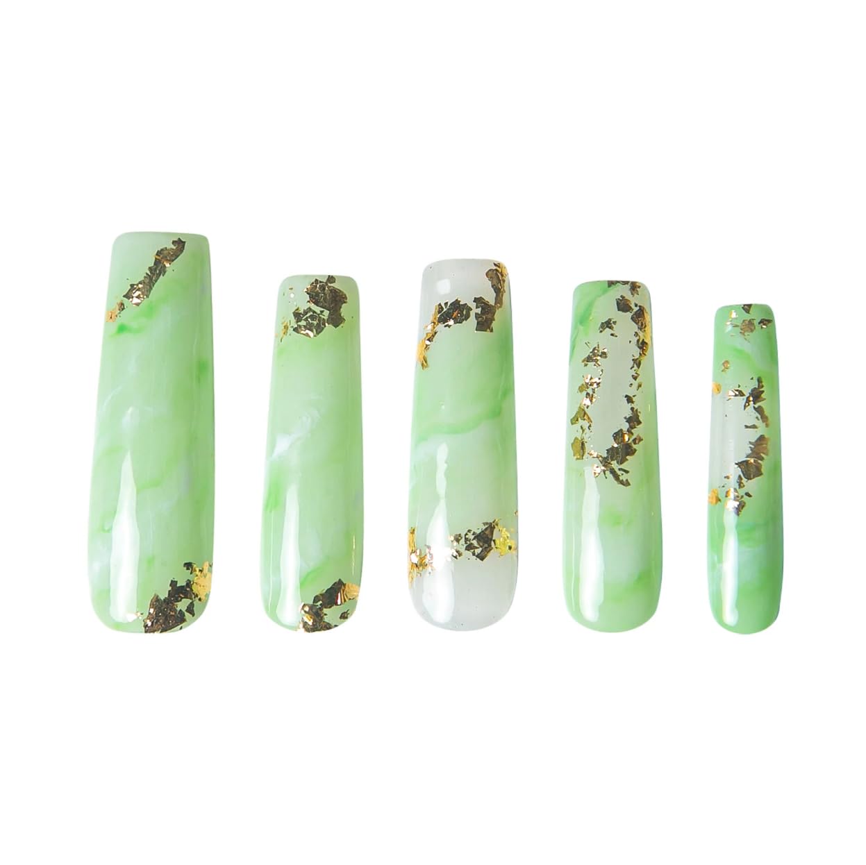 LOVFUL Reusable Press on Nails | Salon Quality Sustainable Style Handmade with Full Covered Crystals | Coffin Classic Regular 1.3 in | (Imperial Jade, L)