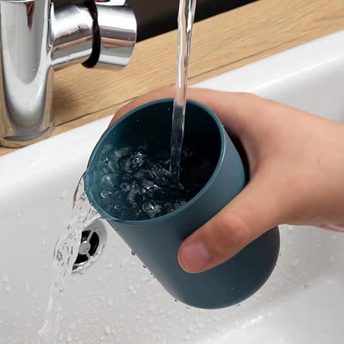 Simple Student Dormitory Plastic Toothbrush Cup Couple wash 2-Piece Set Solid Color Cups 300ml (10 oz) (Dark Blue & Light Blue)