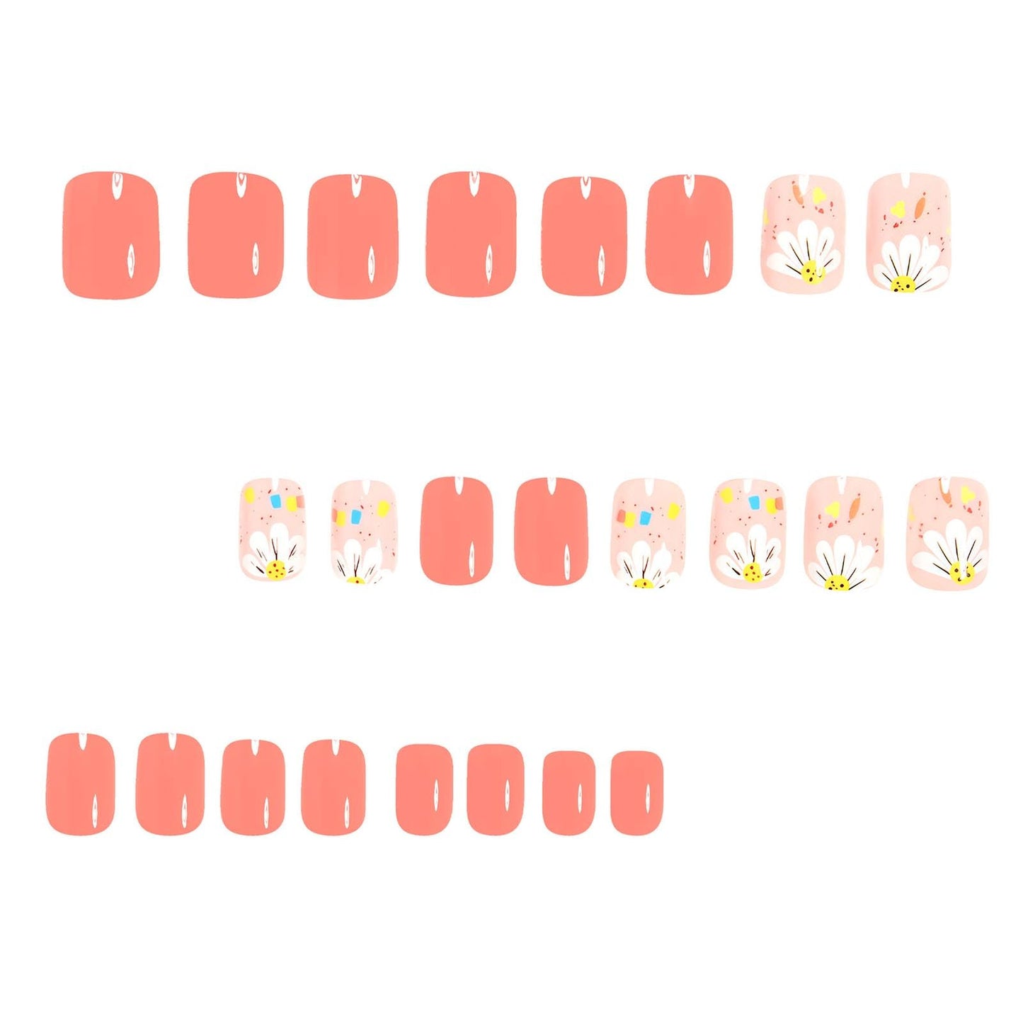 Flower Press on Nails Short Square Fake Nails with Floral Designs Spring Nails Press ons Glossy Glue on Nails Light Red Acrylic Nails Summer Stick on Nails for Women 24 Pcs