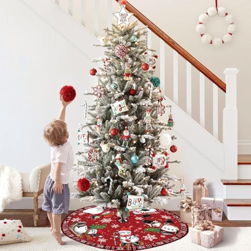Christmas Tree Skirt 48 Inch Winter Xmas Snowman Home Party Decor