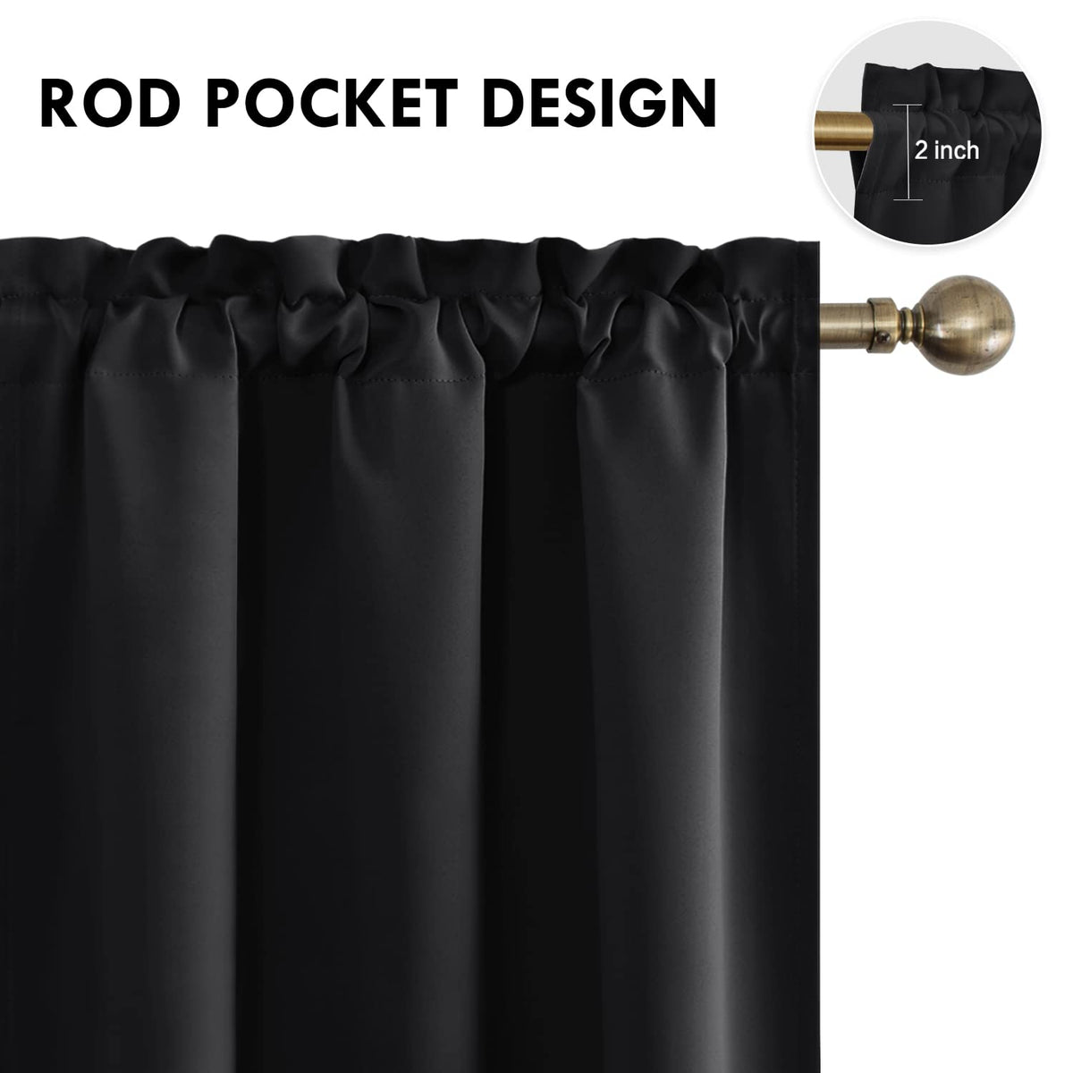 Blackout Curtains for Bedroom Living Room 42 x 72 Inch Long Black