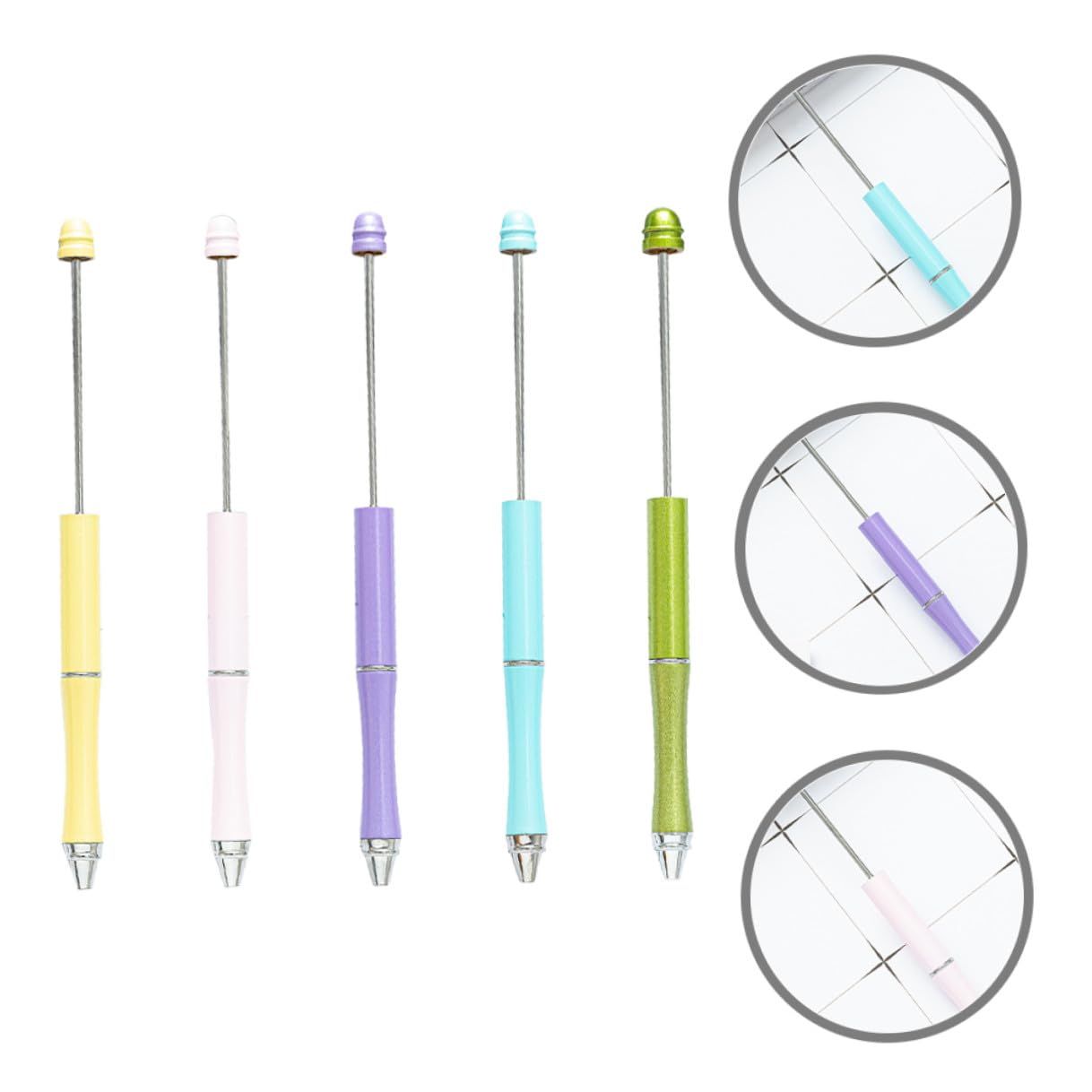 OSOLADY 5pcs Metal Ballpoint Pens Beaded DIY Craft Pen Set for Office School Daily Writing Adult and Household Use