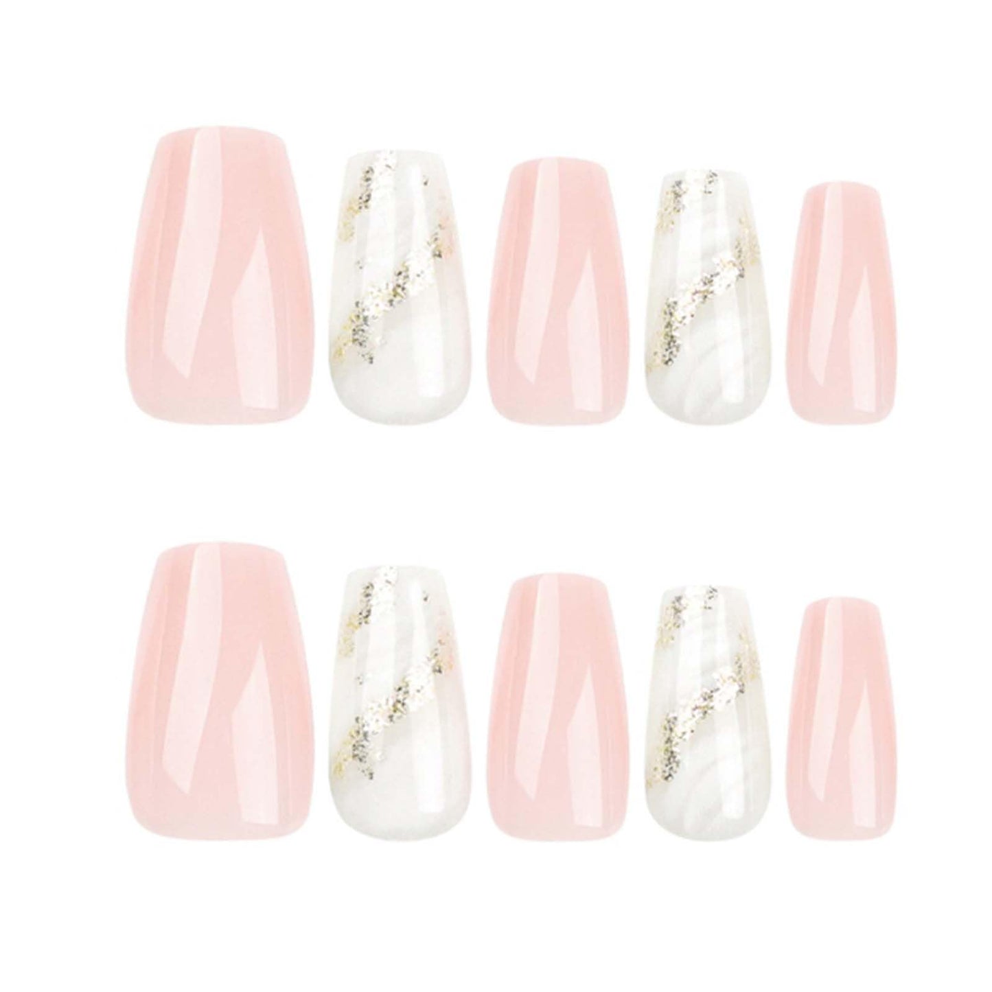 YoYoee Medium Coffin False Nails Full Cover Nails Tips Marble Nails Nude Press on Nails Gradient Fake Nails for Women and Girls 24PCS