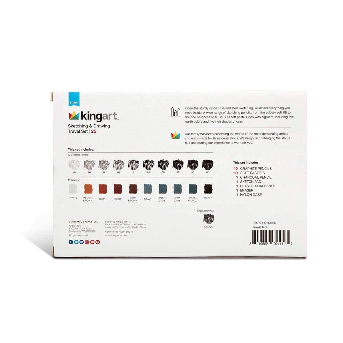 KINGART DRAWING & SKETCHING 25 pc. TRAVEL SET, Graphite, and Charcoal Pencils & Pastels plus Supplies, Art Drawing Kit for Adults, Teens, Beginner to Pro, Ideal for Shading, Blending, 25 pc.