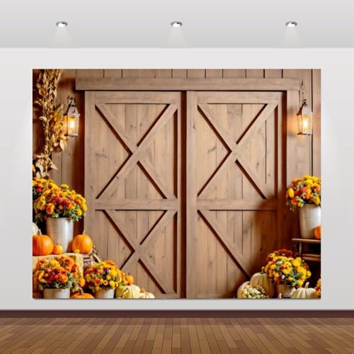 Fall Backdrop 10x8ft Thanksgiving Autumn Harvest Photography Backdrop Pumpkin Maple Leaves Barn Door Background for Friendsgiving Studio Party Banner Photo Booth Props