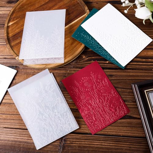2pcs Embossing Folders, 4.5x6.3 Inch Textured Daisy Flower 3D Tree Woodland Background Plastic Embossing Folders for Card Making Scrapbooking Paper Crafts