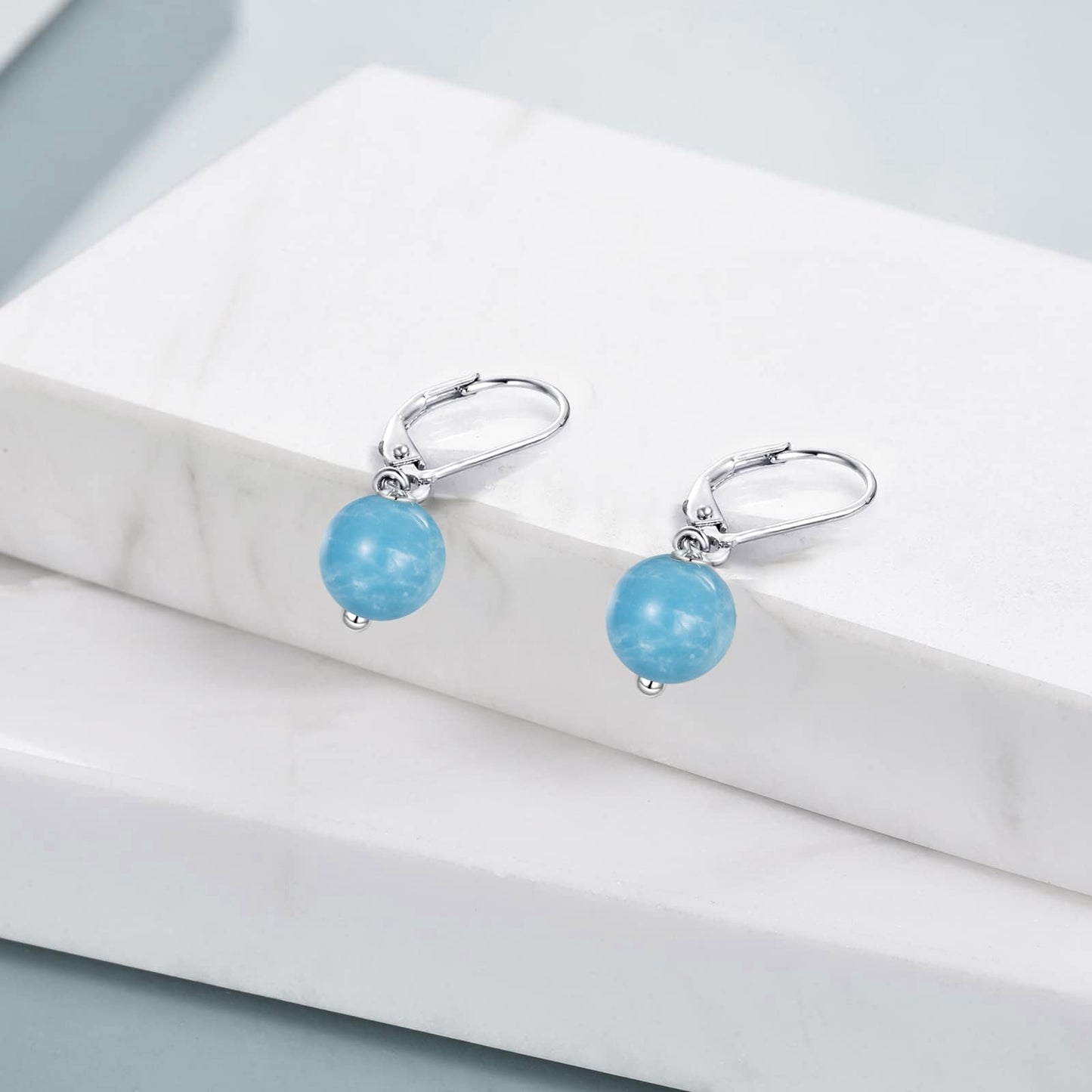 925 Sterling Silver Larimar Leverback Earrings Blue Dangle Drop Jewelry Gifts for Women (Larimar)