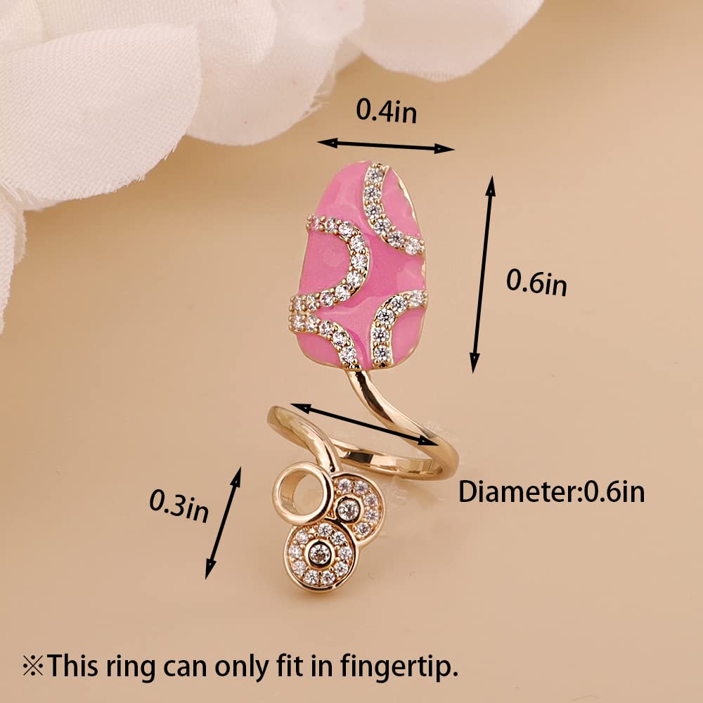 Rumtock Fingernail Opening Ring Rose Red Nail Decorative Knuckle Nail Ring for Women Nail Art