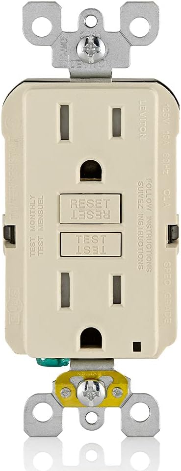 Leviton GFCI Outlet, 15 Amp, Self Test, Tamper-Resistant with LED Indicator Light, Protection from Electric Shock and Electrocution, GFTR1-T, Light Almond