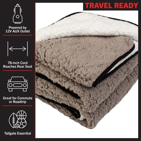 Stalwart Heated Car Blanket 2-Pack - 12V Heated Blanket for Car, RV or Camping - 57x39” Portable Electric Travel Throw - 2 Heat Levels - Tailgating Essentials (Gray)