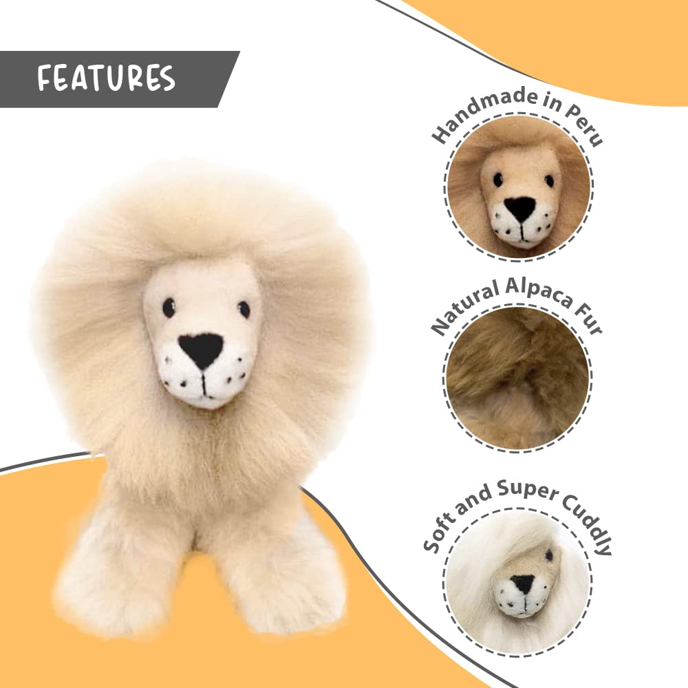AlpacaNext Lion Handmade on Real Alpaca Wool. Alpaca Stuffed Animal. Soft, Cute and Cuddly Alpaka Plush Toy (11 inches, Beige Mane)