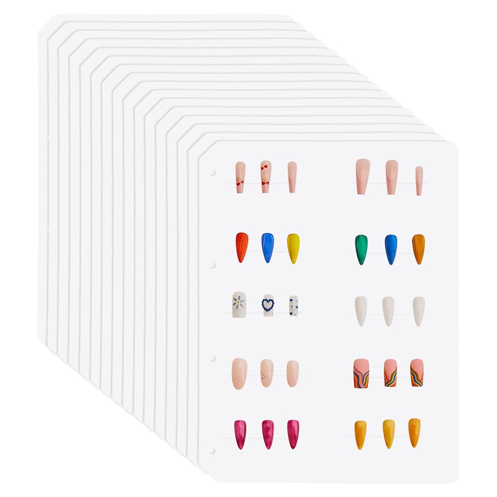 SUPERFINDINGS 16 Sheets Clear Press On Nail Organizer Pages 29.5x22cm Fales Nails Storage Insert Pages Polish Color Plastic Display Holder Binder Page (Suitable for A4 False Nails Binder Book)