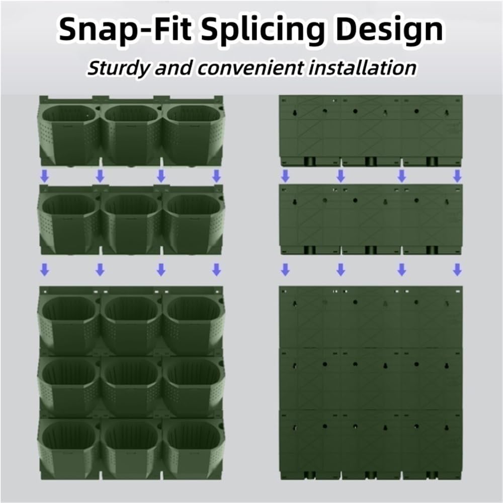 Pbicfgau Vertical Wall Planter with 36 Pots, 12PCS Wall-Mounted Flower Pot Holder, Indoor and Outdoor Garden Plastic Planters for Flowers, Vegetables, Grass