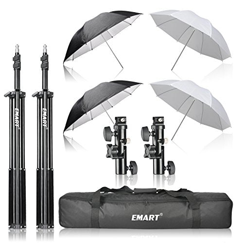 EMART 33 inch Reflective Photography Umbrella,Studio Camera Photographic Props with Adjustable Light Stand,Flash Diffuser for Speedlight(4 Pack)