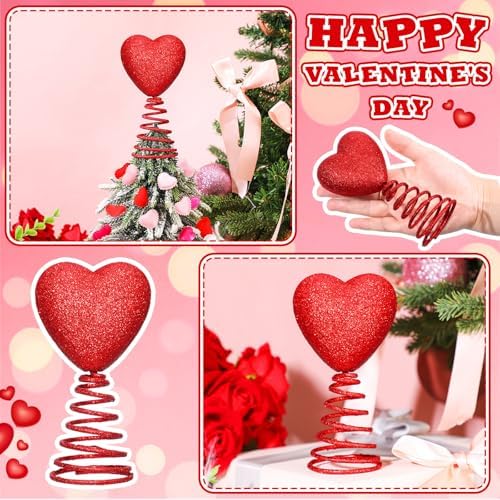 5 Inch Mini Valentine Day Tree Topper Glitter Hearts Tree Topper for Mini Trees Heart Decorations for Valentine's Day Party Holiday Ornament Home Decoration