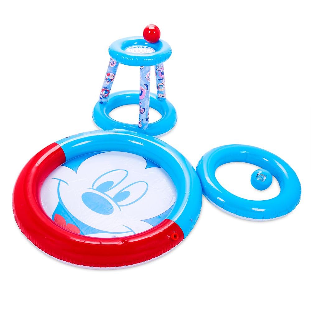 Disney Store Official Mickey Mouse Summer Fun Inflatable Pool Set with Splash Pad, Hoop, Sprayers and Balls, Fun Toddler Outdoor Toys, Mickey Face Design, Perfect for Summer Family Fun