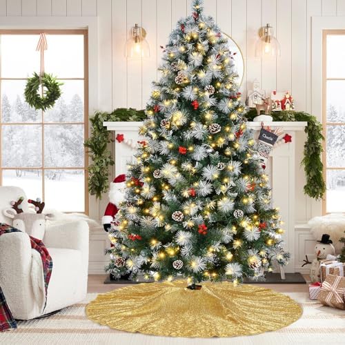 Poise3EHome Gold Christmas Tree Skirt, 36 Inch Sequin Tree Skirt