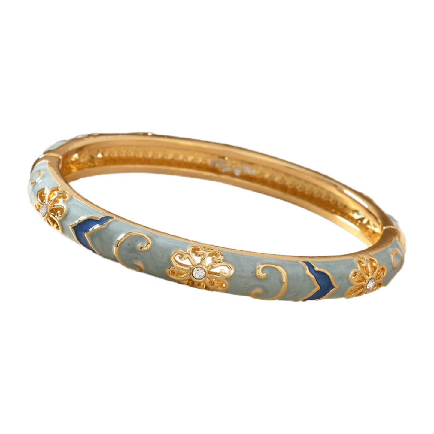 Cloisonne Bracelet For Women, Chunky Bangle Trendy Cute Flower Enamel Bangles Multi Tone Engraved Cuff Gold Plated Bracelets Stackable Wife Jewelry Friendship Gift (Flower Diamond Blue, One Size)