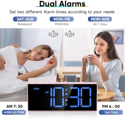 Digital Alarm Clocks,Large Big Numbers Cute clocks for Bedrooms,college dormitories,Teens,Modern D??cor Plug in Clock with USB Charger Port Adjustable 3-Levels volume,5 Dimmers,Battery Backup (Pink)